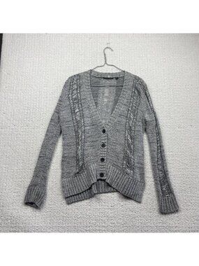 Y2K Guess Cardigan Open Knit V Neck Sweater Gray Wom Sz S Distressed Grunge